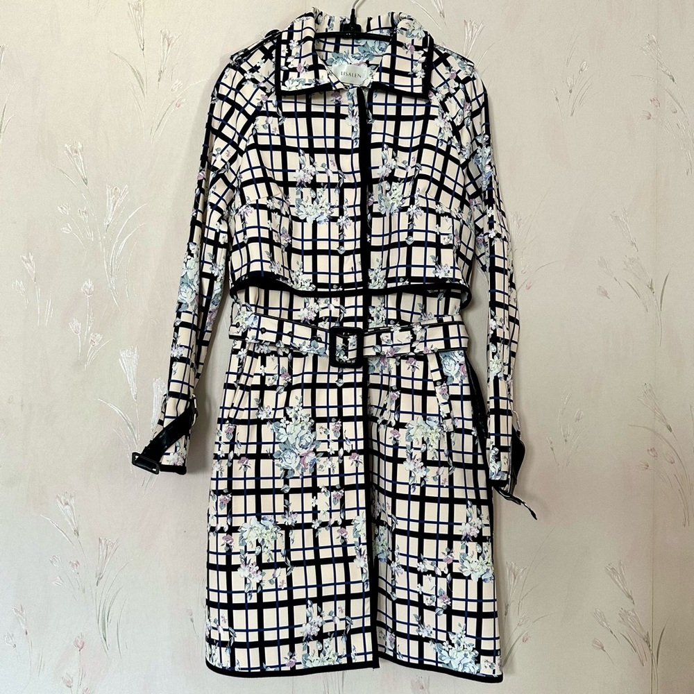 Lisalen Floral and Plaid Trench Coat